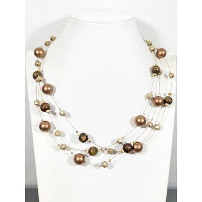 Collar Multi Cadena Estación Tono Dorado Madera Marrón Lane Bryant Boho 22 pulgadas Foto 1 de 4