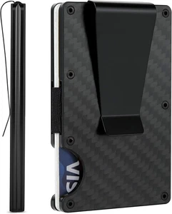 Men's RFID Blocking Money Clip Minimalist Slim Card Holder Black - Picture 1 of 7