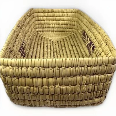 Large Vintage Handmade Straw Woven Rectangular Basket With Purple RARE - Image 1 of 4