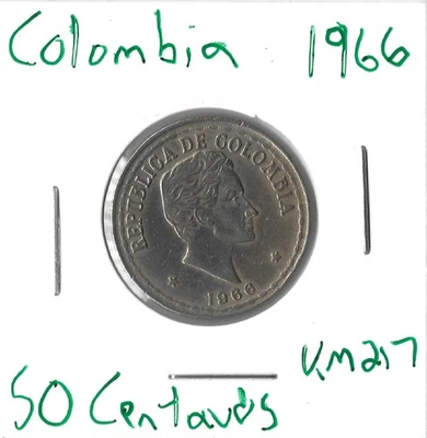 Coin Colombia 50 Centavos 1966 KM217 - Image 1 of 2