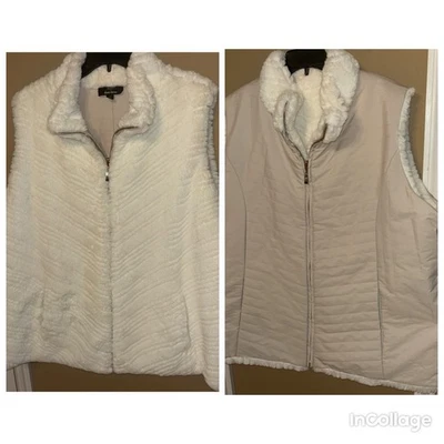 Dennis Basso 3X Chaleco Reversible Marfil Chevron Imitación Piel/Topo Resistente al Agua Foto 1 de 4