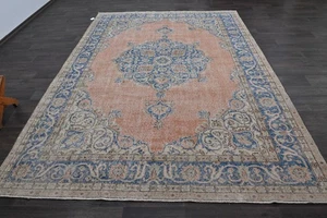 Oushak Türkisch Vintage Teppich 7x10 Kelim Rug Anatolisch Handarbeit Boho Dekor ORANGE - Bild 1 von 10