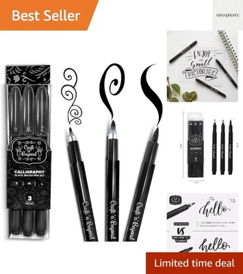 Bolígrafos de pincel de caligrafía versátiles - Juego de 3 con tinta negra a prueba de decoloración Foto 1 de 4