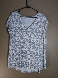 Top para mujer Liz Claiborne cuello en V manga acampanada gris blanco estampado floral talla XXL - Imagen 1 de 13