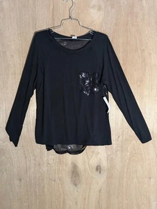 venus pull over shirt womens M round neck long sleeve sequin breathable black - Picture 1 of 10