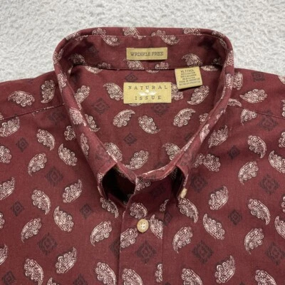 NATURAL ISSUE Shirt Wrinkle Free Cotton Long Sleeve Men XLT Burgundy Paisley - Image 1 of 4