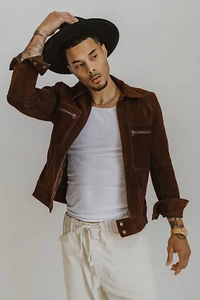 Genial Elegante Chaqueta de Cuero de Gamuza Marrón para Hombre Piel de Cordero Real Chaqueta de Motocicleta - Imagen 1 de 10