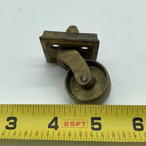 Vintage Solid Brass Furniture Casters Bras Wheel Brass Base 1” Wheel Cover