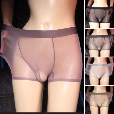 Men Ultra Soft Smooth Shiny Underwear Boxer Shorts See Through Briefs Underpants - Image 1 of 4
