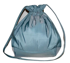 ARTISAN CUSTOM CRAFTED Light Sea Blue Taffeta Textile Drawstring Shoulder Bag - Foto 1 di 8