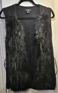 H&M KIMONO FURRY VEST WOMENS SIize Small BLACK - Picture 1 of 6