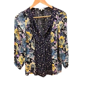 Joie 100% Silk Bohemian Semi Sheer Size XS Floral Geometric 3/4 Sleeve - Picture 1 of 10