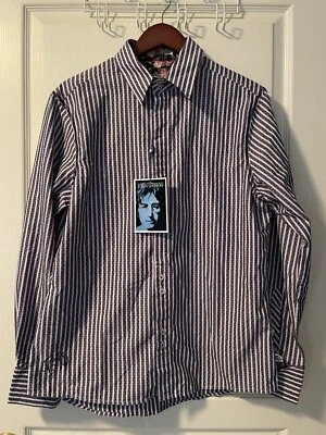 Designs Inspired By John Lennon Mens Dress Blue & White Striped Shirt Sz M NWT - Image 1 of 4