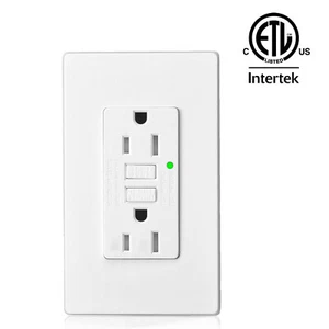 Receptáculo de falla a tierra de 15 amperios salida GFCI indicador LED con placa ETL blanco EE. UU. - Imagen 1 de 12