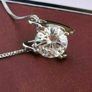 3Ct Round Cut Created Diamond Solitaire Pendant Necklace 14K White Gold Plated - Picture 1 of 6