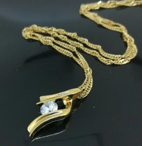Elegant 18k 18CT Yellow Gold Filled GF CZ Pendant Necklace N-A826 - Picture 1 of 3