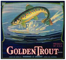 ORIGINAL (FLAW) 1930S ORANGE COVE CRATE LABEL GOLDEN TROUT VINTAGE FISHING BASS