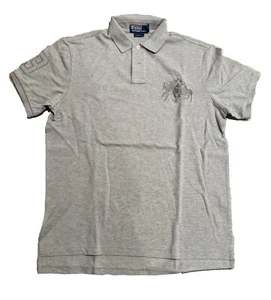 $145 Polo Ralph Lauren Para Hombres Malla Ajuste Personalizado Camisa Big Pony Match Gris Grande - Imagen 1 de 3