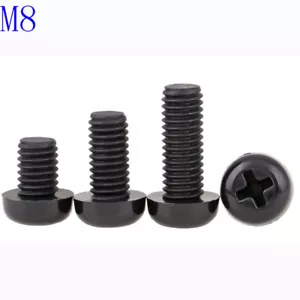 M8 x 1,25 8 mm schwarz Nylonpfanne Rundkopf Kreuzschlitzschrauben Kunststoff Maschinenschrauben - Bild 1 von 4