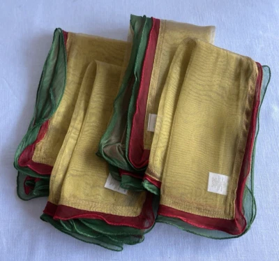 Pier 1 Set Lot 4 Decorative Dinner Napkins Red Grn Gold Metallic Shimmer Holiday - Image 1 of 4