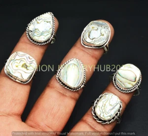 Abalone Shell Gemstone Handmade Rings 10pcs Lot 925 Silver Plated Jewelry - Picture 1 of 1