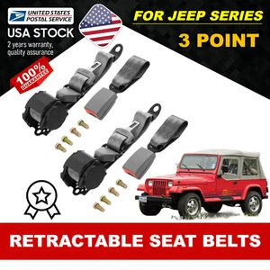 2 set Gray Seat Belt For Jeep CJ YJ Wrangler 3 Point Retractable Shoulder - Picture 1 of 24