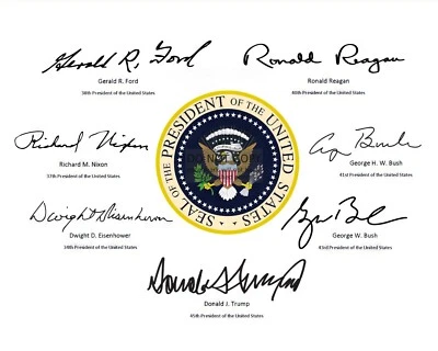 PRESIDENTIAL SEAL WITH SIGNATURES OF LAST 7 REPUBLICAN PRESIDENTS 8X10 PHOTO - Image 1 of 2