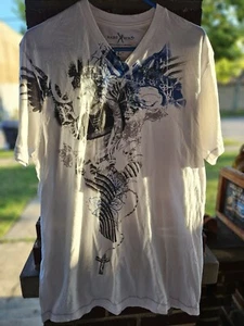 Marc Ecko Cut & Sew V Cut Tshirt Size L Vintage Y2K Large Woman/ Cross/ Skull   - Picture 1 of 5