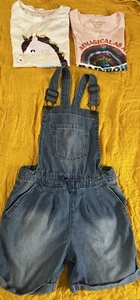 Girls Overalls Shorts And Sequins Tshirts Size 7/8 - Picture 1 of 7