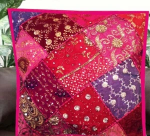 24" Pink Patchwork Cushion Cover Vintage Patchwork Throw Sofa Decor Pillow Cover - Picture 1 of 15