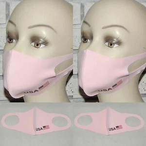 LOT OF 2 PINK USA FLAG IMPRINT WASHABLE REUSABLE STRETCH FACE MASK INDIANA - Picture 1 of 1