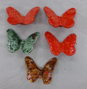 Lot of 5 Vintage Large Cermaic Butterfly Macrame Beads ~ Butterflies - Picture 1 of 5