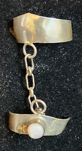 Vintage Navajo Handmade Sterling & Pink Mother of Pearl Chain Ring Size 7.5 - Picture 1 of 2