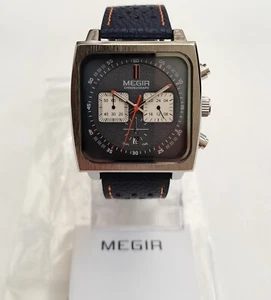NEW MEGIR MG-2182 RACING CHRONOGRAPH SPORTS WATCH 43.5mm BLUE 30m DATE LUME - Picture 1 of 8