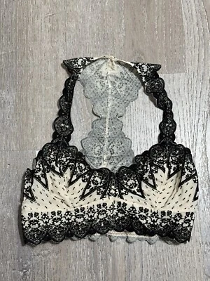 Sujetador Bralette FREE PEOPLE Galón Encaje Espalda Corredora Talla Pequeña en Terciopelo Nude y Negro Foto 1 de 4
