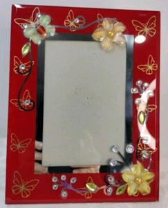 Crystal Collection Roter Glas Bilderrahmen mit Strass Blume, Schmetterling... - Bild 1 von 5
