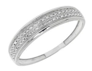 10k White Gold Mens Pave Round Diamond 4mm Wedding Fashion Band Ring 0.15 ct - Picture 1 of 5