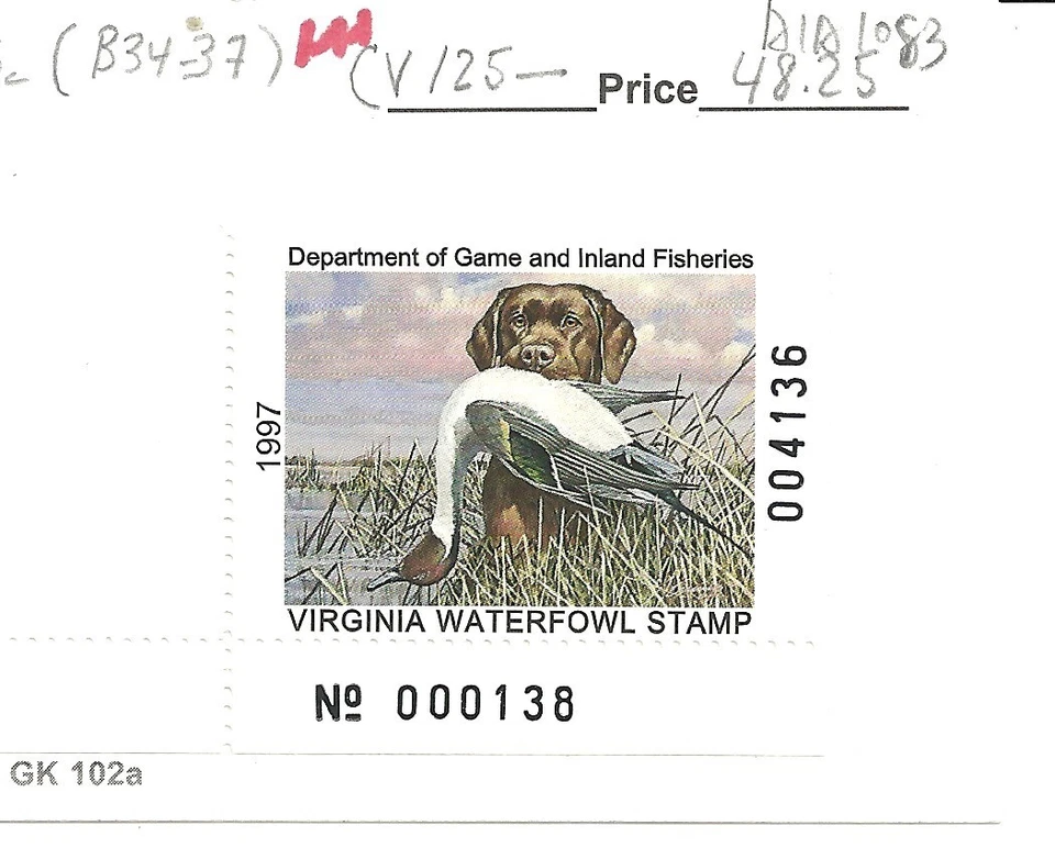 1997 Virginia State Waterfowl / Duck Stamp Mint VF NG NH Sound - Image 1 of 1