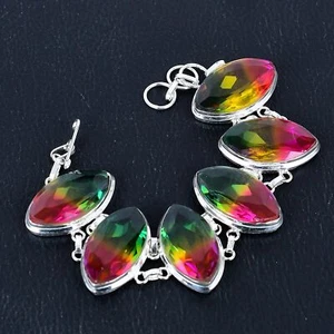 BI-Color Tourmaline 925 Sterling Silver Gemstone Gift Jewelry Bracelet 8" VJ 944 - Picture 1 of 6