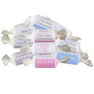 Personalised First Holy Communion Love Heart Sweet Favours Gifts Blue, Pink Grey - Picture 1 of 4
