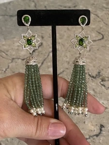 Sterling Silber Peridot Chromdiopsid grüner Achat, FCP Perle Quaste Ohrringe - Bild 1 von 13