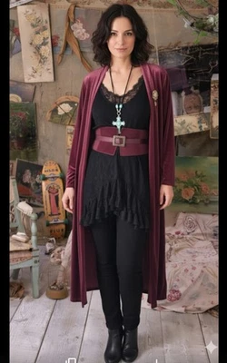 Anthropologie 长波西米亚波西米亚长天鹅绒开衫维多利亚农民 XL  — 第 1/4 张图片