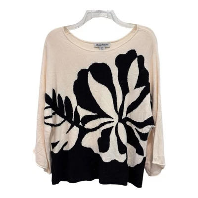 Suéter Tommy Bahama Mujer Pequeño Floral Crema Negro Mezcla Cachemira Pullover Foto 1 de 4