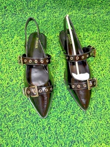 NEW Buckle Ballet Flats Pointed Closed Toe Slingback-Women 9-Blk - Picture 1 of 10