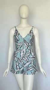Kookai Size 34 Aqua Blue & White Tropical Print Sleeveless Playsuit - Picture 1 of 9