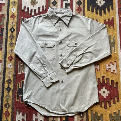 Camisa de trabajo vintage de sarga de algodón Finesilver Manufacturing Co años 70 talla 15,5 - M/L Foto 1 de 4