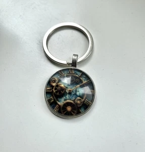 2D Flach Design Schlüsselanhänger Steampunk, Uhren Stil mit Römischen Ziffern - Bild 1 von 2