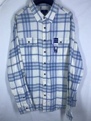 Camisa George Para Hombres 2XL Blanca Azul A Cuadros Manga Larga Cepillada Abotonada Franela EE. UU. Foto 1 de 4