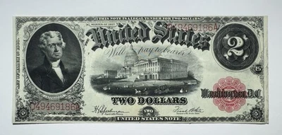 1917 $2 Dollar Large Size Legal Tender Bracelet Banknote  FR. 60 - Image 1 of 2