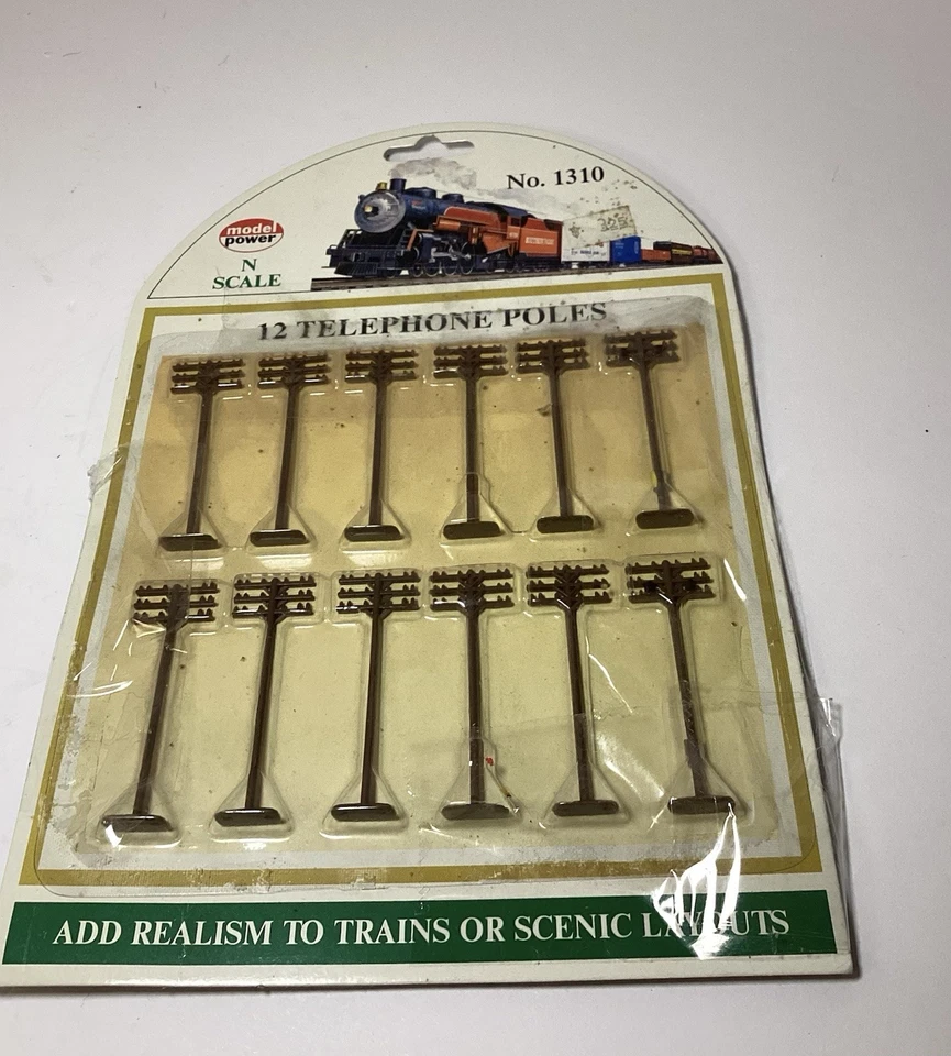Model Power 1310 N Scale 12 Telephone Poles Vintage Old Stock Original Package! - Image 1 of 1